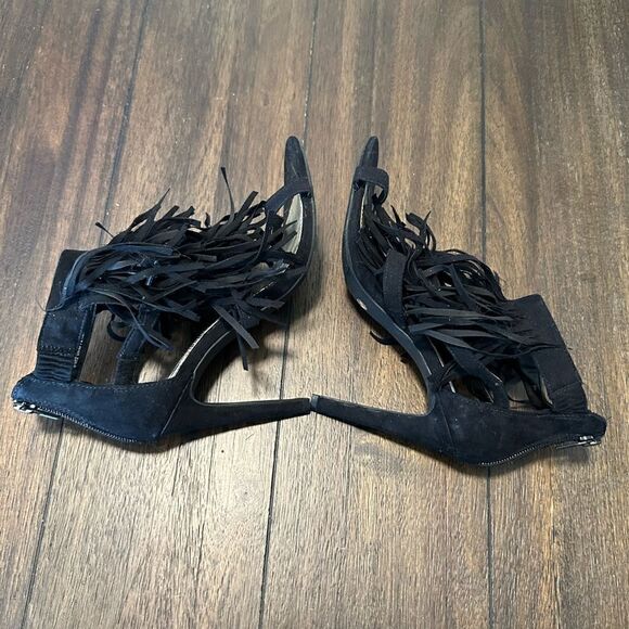 a.n.a |  Black Terry Fringe Heels size 6 - Picture 4 of 8